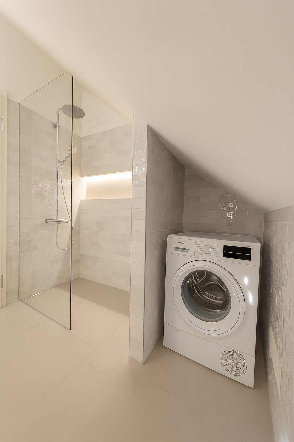 Dachgeschoss-Badezimmer mit begehbarer Dusche